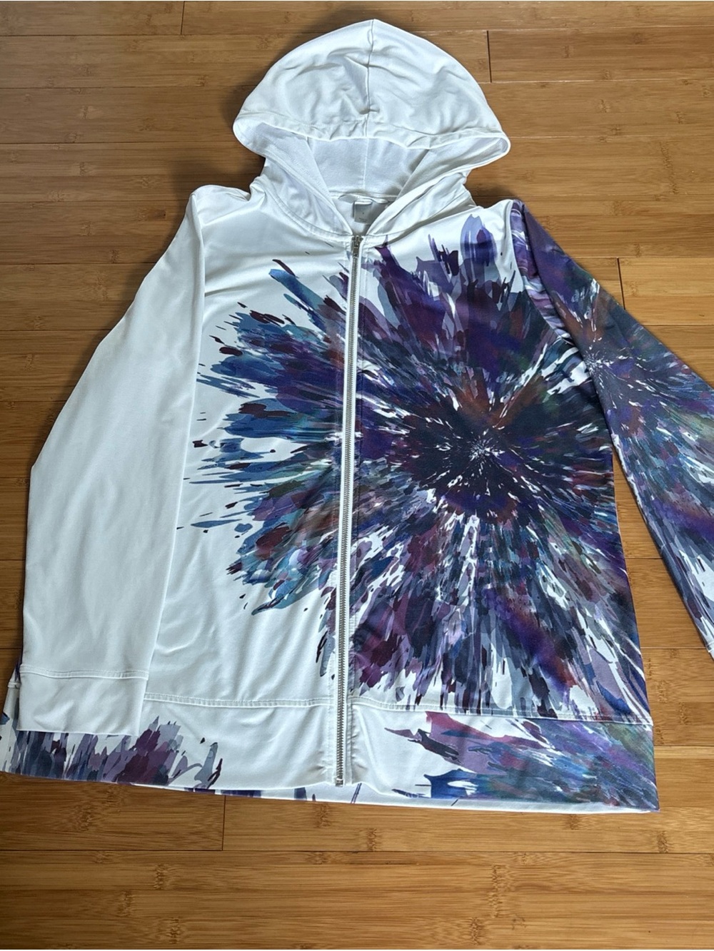 CJ Banks White Hooded Zip Jacket with Purple & Blue Accents